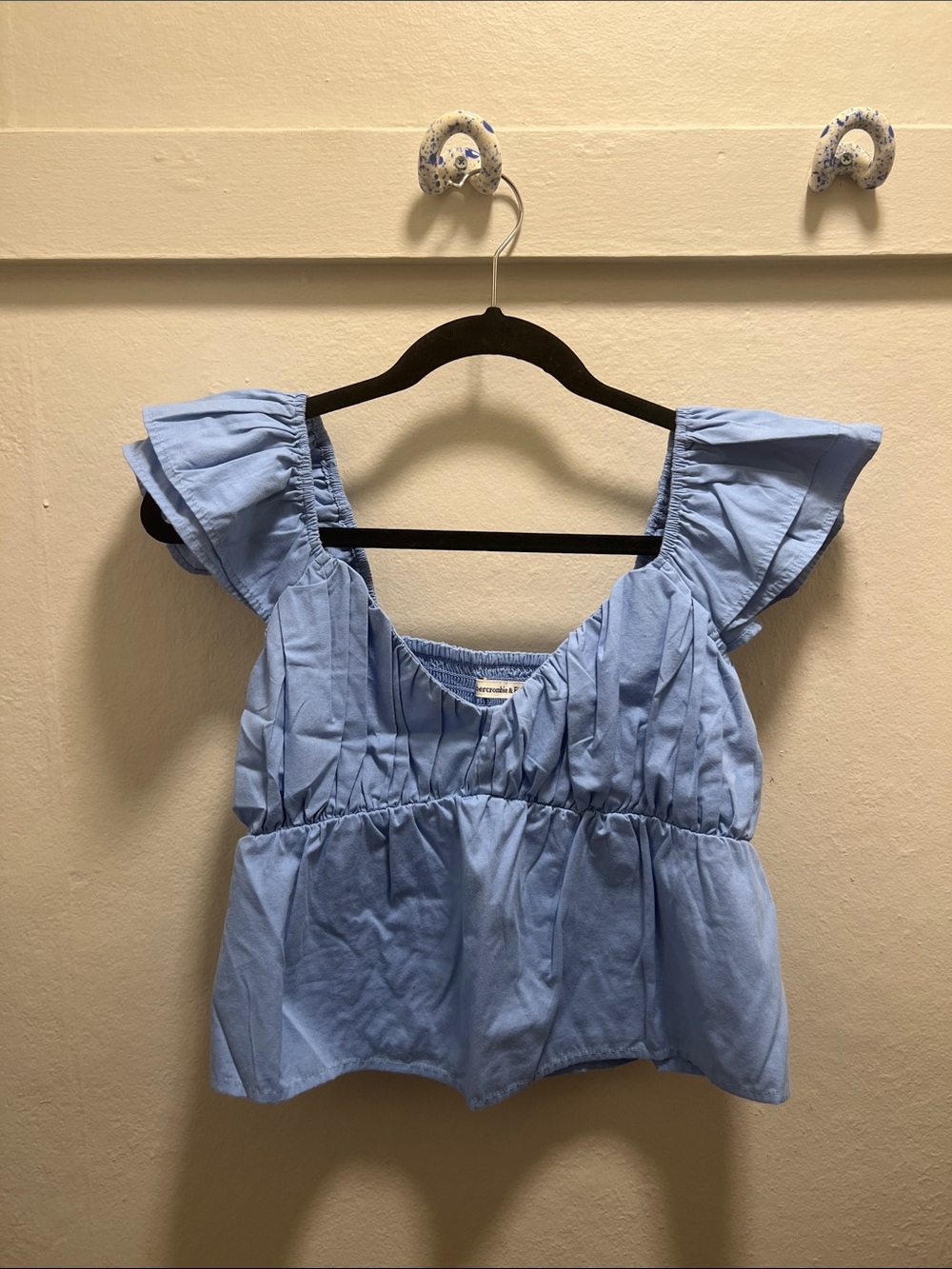 Abercrombie & Fitch Light Blue Peplum Ruffle Sleeve Top, Large
